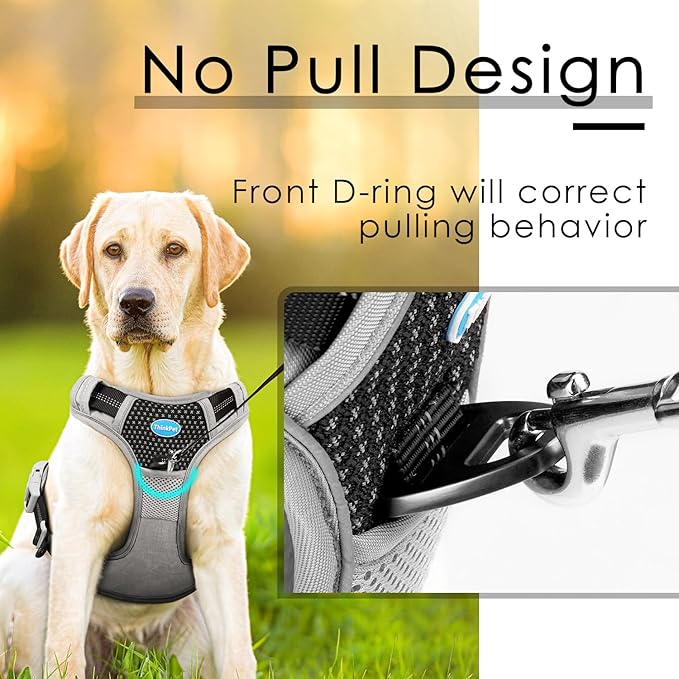 ThinkPet No Pull Harness Breathable Sport Harness with Handle-Dog Harnesses Reflective Adjustable for Medium Large Dogs,Back/Front Clip for Easy Control