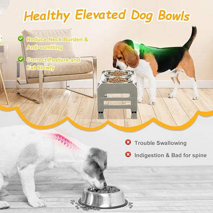 Elevated Dog Bowls for Small Dogs 3 Height Adjustable Raised Dog Bowl Stand with 25oz Stainless Steel Dog Food Bowls Anti-Slip Small Dog Feeder Adjusts to 7.5", 6", 2.75", Light Brownish Gray