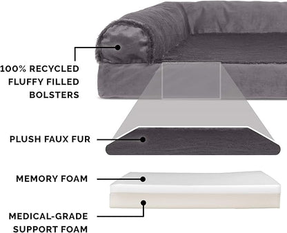Furhaven Memory Foam Dog Bed for Large/Medium Dogs w/ Removable Bolsters & Washable Cover 55 lbs