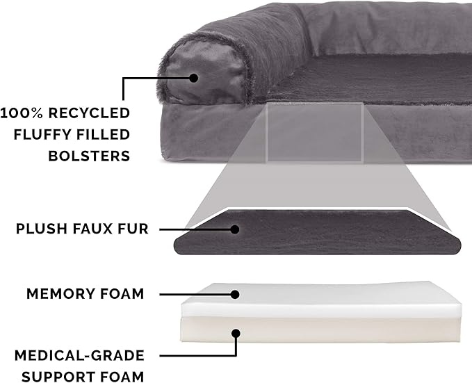Furhaven Memory Foam Dog Bed for Large Dogs w/ Removable Bolsters & Washable Cover 95 lbs