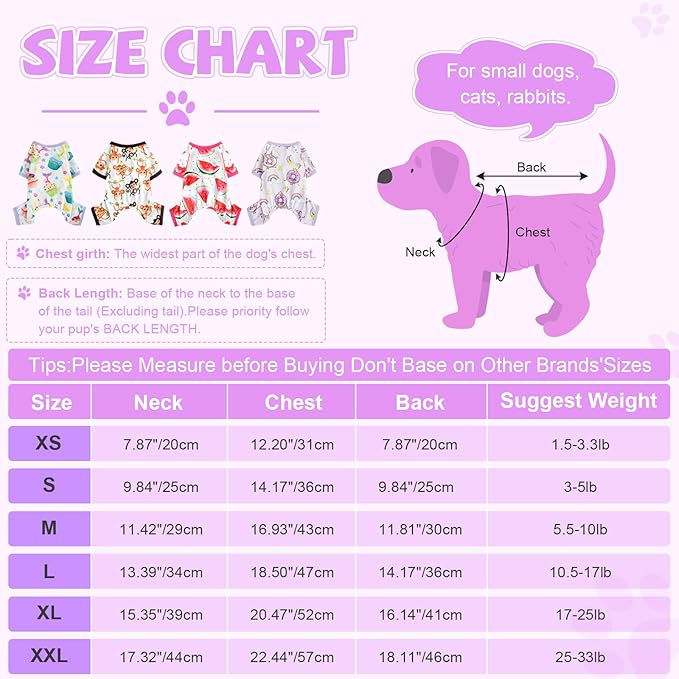 Pet Clothes Super Soft Dog Pajamas for Small Dogs Boy Girl Summer Dog Shirts Pjs Puppy Clothes 4 Leg Onesies Jumpsuit Clothing for Male Female Dogs Cat Pet Jammies Outfit (Large, Donut Purple)