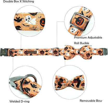 Lionheart glory Halloween Dog Collars, Bowtie Dog Collar Heavy Duty Adjustable Fall Holiday Dog Collar for Small Collar Dog Bow Female or Male Dog Collar Pet Collar Gift