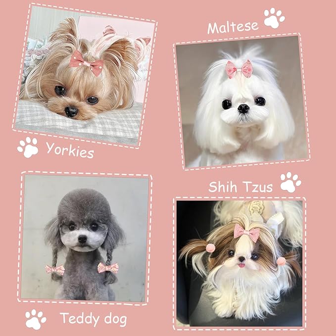 20 Pcs Small Dog Hair Bows with Rubber
