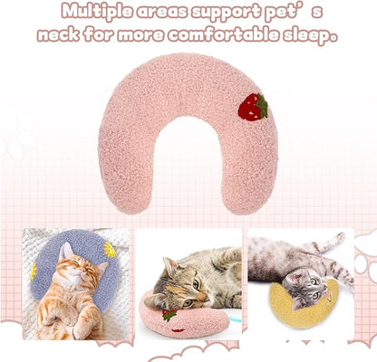 3 Pcs Calming Pillow for Small Dogs & Cats, Fluffy Soft Dog Bed Pillows, U Shaped Anxiety Relief Dog Neck Pillow, Pet Calming Toy for Joint Relief Sleeping Improve