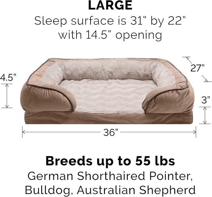 Furhaven Cooling Gel Dog Bed for Large/Medium Dogs w/ Removable Bolsters & Washable Cover 55 lbs