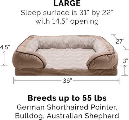 Furhaven Memory Foam Dog Bed for Large/Medium Dogs w/ Removable Bolsters & Washable Cover 55 lbs