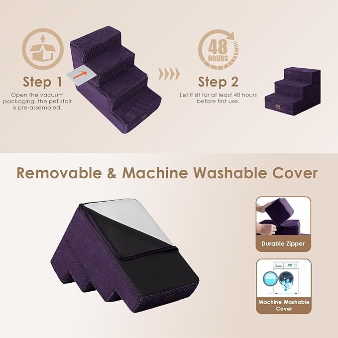 EHEYCIGA Dog Stairs for Small Dogs 13.5" H 3-Step Dog