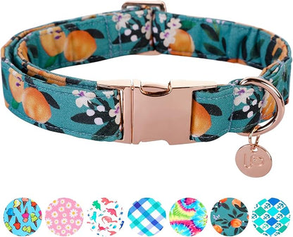 Peach Summer Cotton Dog Collar with Metal Buckle