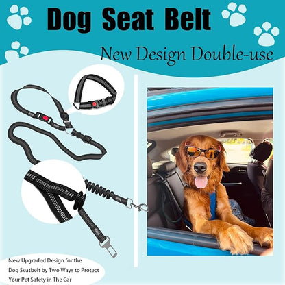 Dog Seat Belt,Updated Dual-use Dog Seatbelt for Vehicle Headrests, Dog Car Leash - Bungee Retractable Adjustable for Your Pet, Pet Safety Car Harness for Dogs Heavy Duty & Elastic