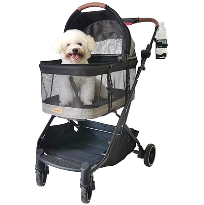 ROODO Dog Stroller Cat Stroller 3-in-1 Multifunctional 4 Wheels Lightweight Foldable Portable Detachble Pet Gear 30lbs Small