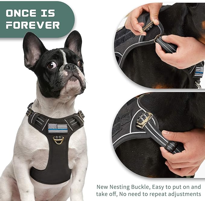 BUMBIN Tactical Dog Harness for Small Dogs No Pull, Famous TIK Tok No Pull Puppy Harness, Fit Smart Reflective Pet Walking Harness for Training, Adjustable Dog Vest Harness with Handle Black S