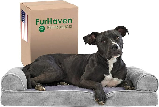 Furhaven Memory Foam Dog Bed for Medium/Small Dogs w/ Removable Bolsters & Washable Cover 35 lbs