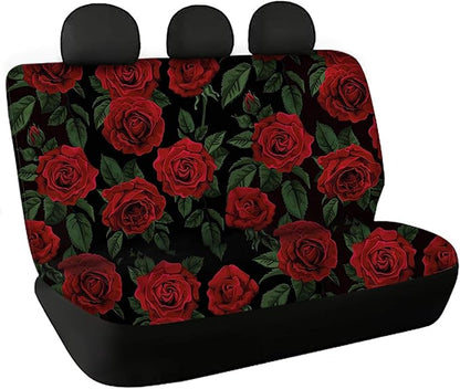 COEQINE 2 Piece Red Rose Print Car Seat Covers for Women