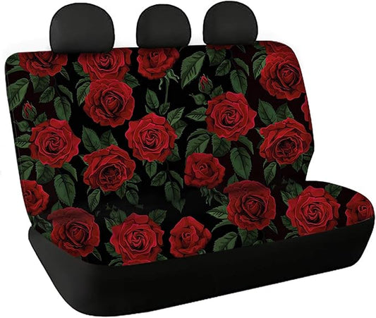 COEQINE 2 Piece Red Rose Print Car Seat Covers for Women