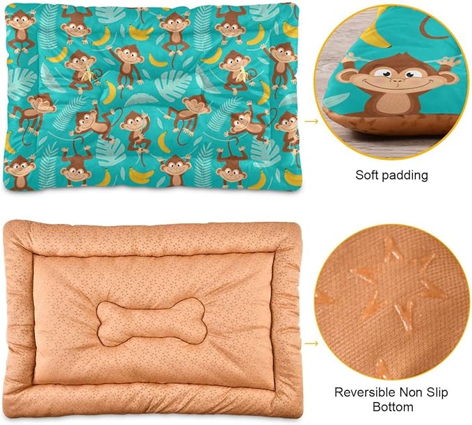 Monkey and Banana Pet Bed Pad Soft Dog Bed Mat with Anti-Slip Bottom