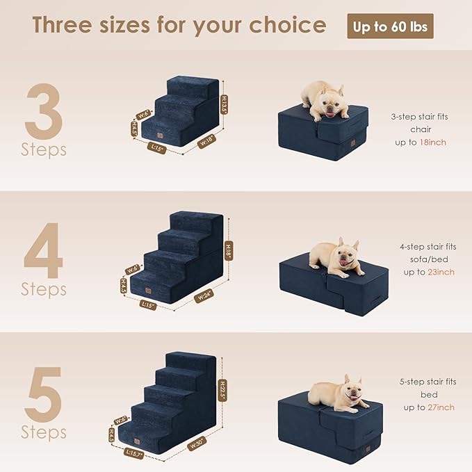 EHEYCIGA Dog Stairs for Small Dogs 13.5" H 3-Step Dog