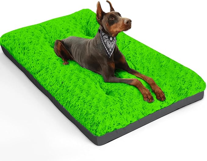 POCBLUE Deluxe Washable XXL Dog Bed Dog Crate Mat 48 inch Comfy Fluffy Kennel Pad Anti-Slip for Dogs Up to 110 lbs 48" x 30", Green