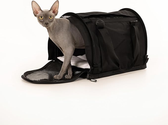 SturdiBag Pro 2.0 Pet Travel Carrier with Flexible Height for Cats and Dogs | Soft Sided Pet Carrier Bag with Safety Clips and Seatbelt Straps for Airplane or Car Travel | Medium, Black