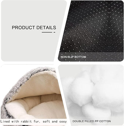 Calming Dog Beds & Cat Cave Bed with Hooded Cover，Washable Round Beds for Small Medium Pets，Cozy for Indoor Cats or Small Dog beds to25 Medium 23.6, Grey