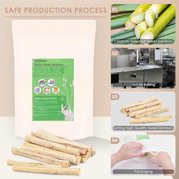 Bissap 145g/0.3Ib Sweet Bamboo Chew Sticks for Rabbits, Bunny Chew Sticks for Rabbits Hamster Chinchilla Guinea Pigs Rabbit Small Animals Natural Treats Teeth Grinding Chew Toys