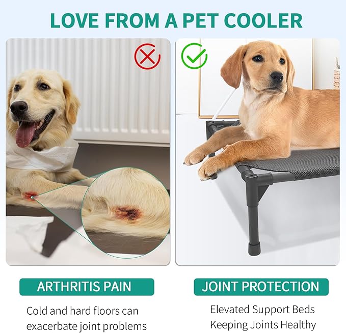 Large Elevated Outdoor Dog Bed 42x30x7in Raised Dog Bed Summer Waterproof Dog Cot Bed Breathable Teslin Mesh 100 lbs.