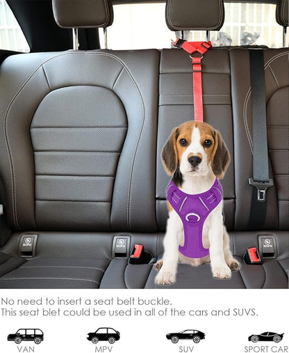 2 Packs Dog Cat Safety Seat Belt Strap Car Headrest Restraint Adjustable Nylon Fabric Dog Restraints Vehicle Seatbelts Harness (Green)