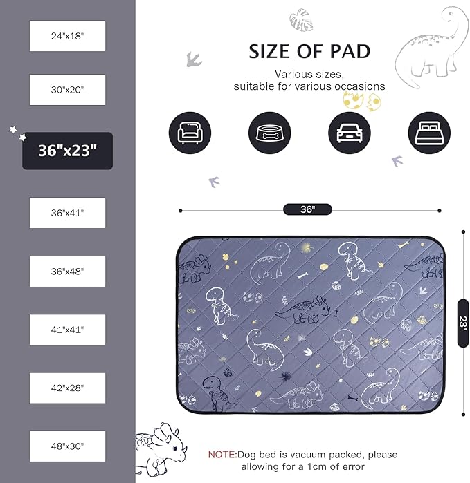 IEUUMLER Washable Pee Pads for Dogs 2 Pack EU007 (Gray 36"X24"-2pcs)