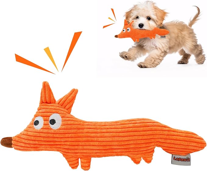 Squeaky Dog Toys, Cute Plush Toy for Dogs Indoor Play, Interactive Dog Toys with Non-Shedding Material for Small and Medium Dogs - Fox