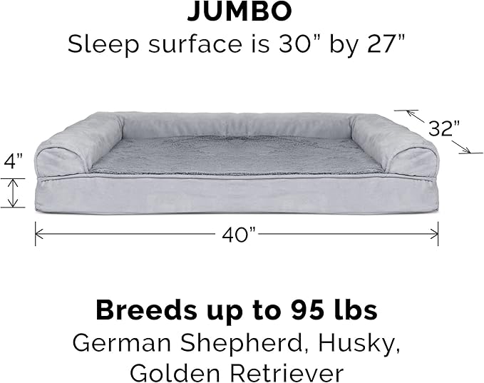 Furhaven Memory Foam Dog Bed for Large Dogs w/ Removable Bolsters & Washable Cover 95 lbs