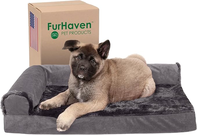 Furhaven Memory Foam Dog Bed for Medium/Small Dogs w/ Removable Bolsters & Washable Cover 35 lbs
