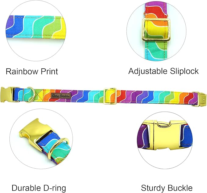 Dog Collar, Pet Collar Rainbow Dog Collar LGBT for Pride Month Durable Metal Pet Collar Dog Cute Girl Boy Dog Collars Adjustable Dog Collar for Small Medium Large Dogs