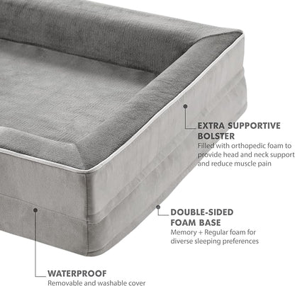 XL Orthopedic Dog Couch Bed for Large Size Dogs, XLarge Sized Memory Foam Pet Beds with Washable & Waterproof Cover, Grey