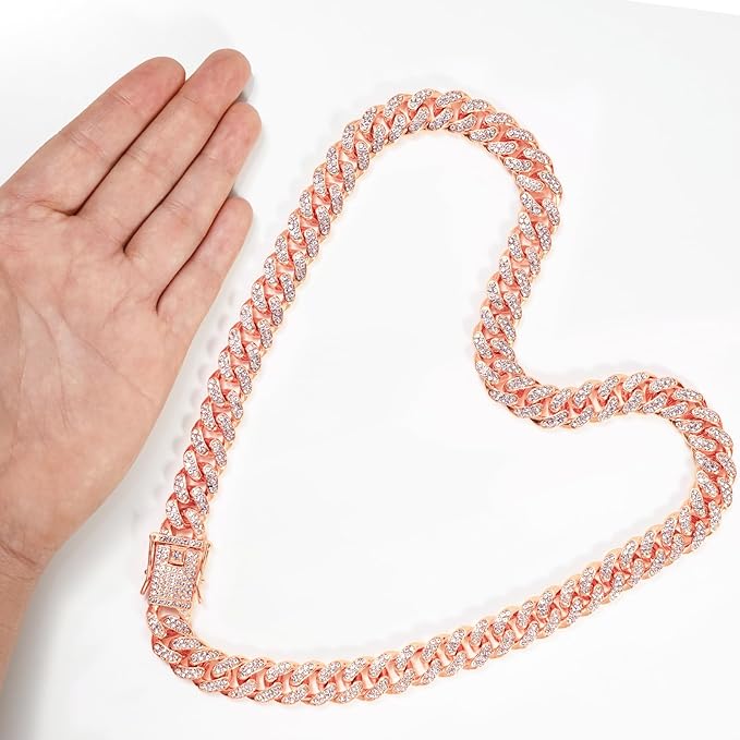 RoseGold Dog Chain Collar Diamond Cuban Link Dog 13mm Wide Cats(10inch)