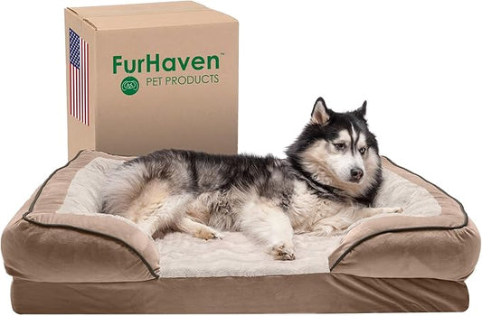 Furhaven Memory Foam Dog Bed for Large Dogs w/ Removable Bolsters & Washable Cover 95 lbs