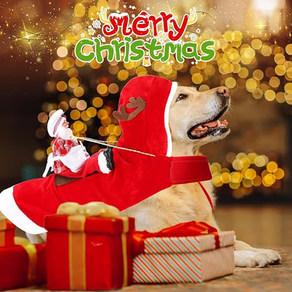 BWOGUE Santa Dog Costume Christmas Pet Clothes Santa Claus Riding Pet Cosplay Costumes Party Dressing up Dogs Cats Outfit for Small Medium Large Dogs Cats