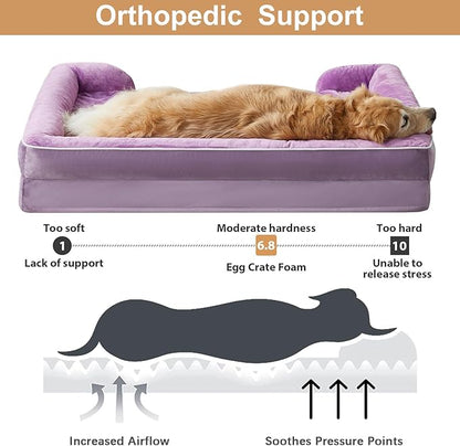 WNPETHOME Orthopedic Dog Beds for Large Size Dogs, Big Waterproof Dog Couch Bed with Washable Removable Cover, Medium Pet Bed Sofa with Sides