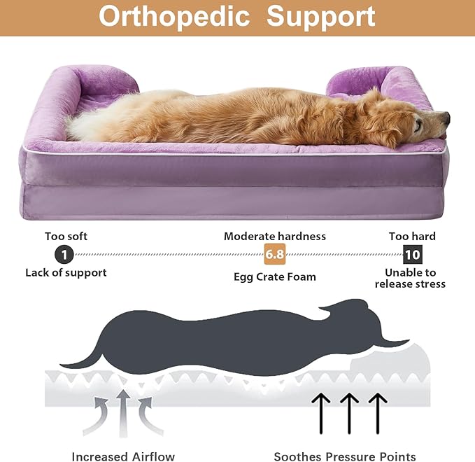 WNPETHOME Orthopedic Dog Beds for Large Size Dogs, Big Waterproof Dog Couch Bed with Washable Removable Cover, Medium Pet Bed Sofa with Sides