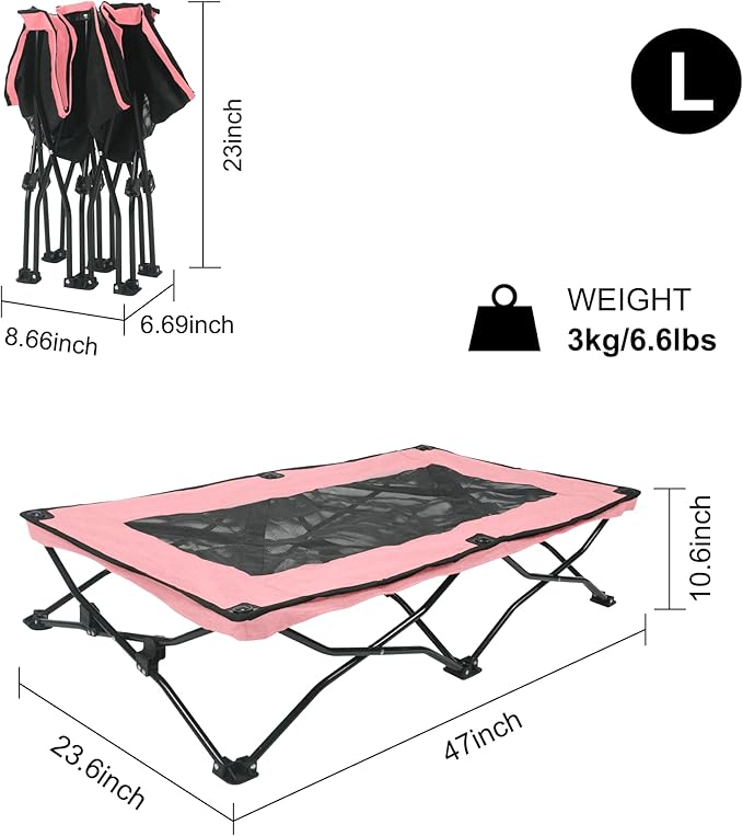 YEP HHO 47 Inches Long Elevated Folding Pet Bed Cot Travel Portable Breathable Cooling Textilene Mesh Sleeping Dog Bed (47 Inch (Pack of 1), Pink)