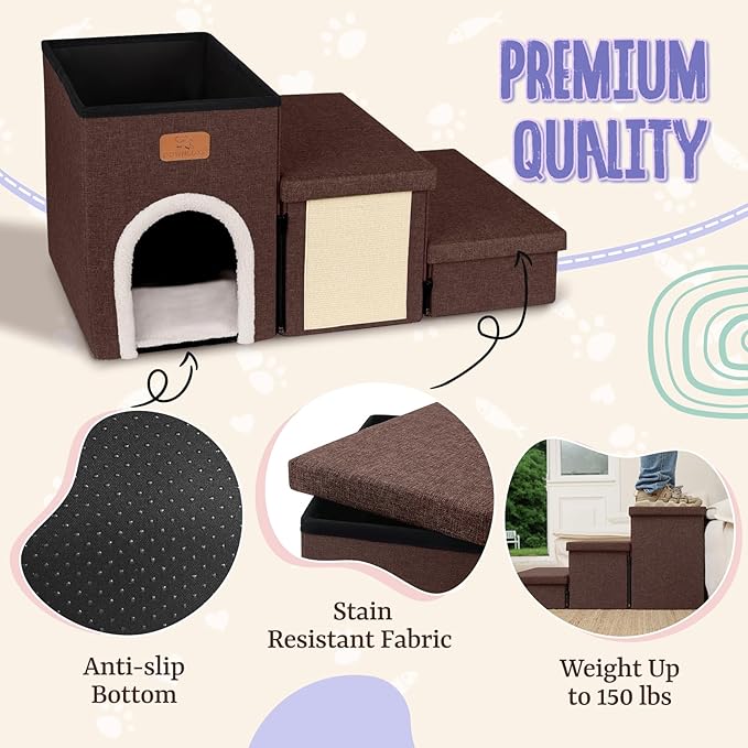 downluxe Dog Stairs for Small Dogs (3-Step Pet