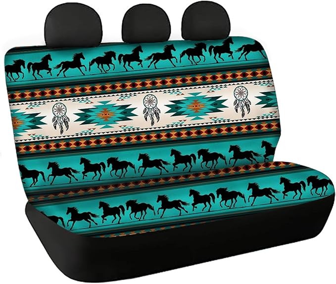 CLOHOMIN Southwest Native American Print Back Seat Cover Set of 2 Indian Tribal Aztec Geometry Dreamcatcher Horse Back Rear Car Seat Covers for Women