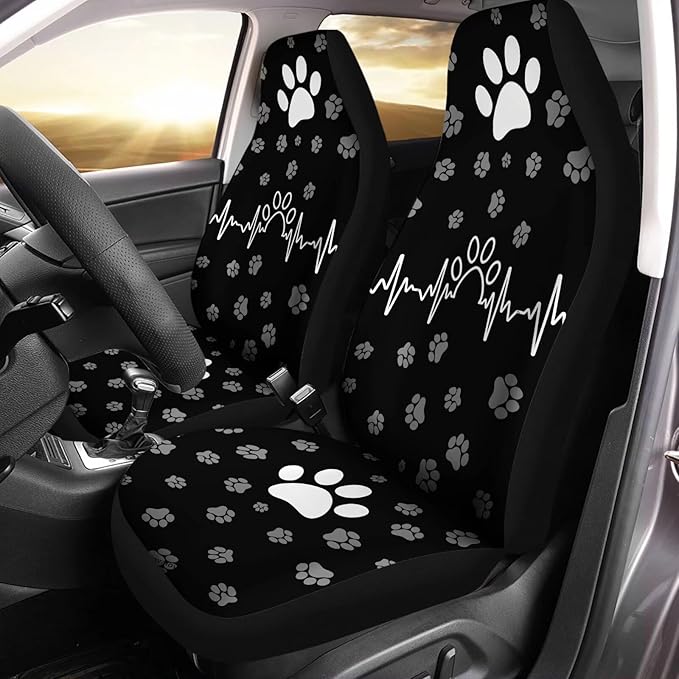 White Paw Waveform Printed Auto Front Seats Protector