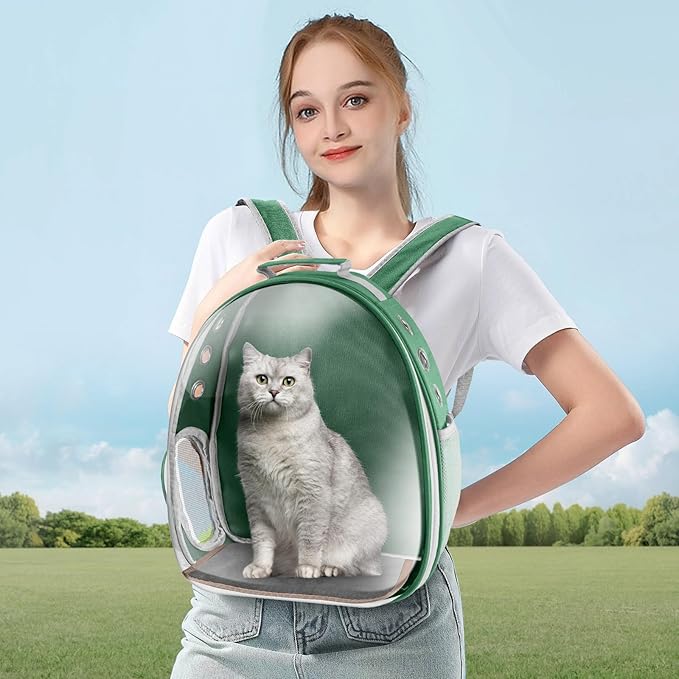 Cat Carrier Backpack Portable Pet Travel Solution Pet Carrier Dog Carrier Backpack Bag Space Capsule for Small Medium Cat Puppy Dog Travel Hiking Walking Camping Up to 17Lb (Green)