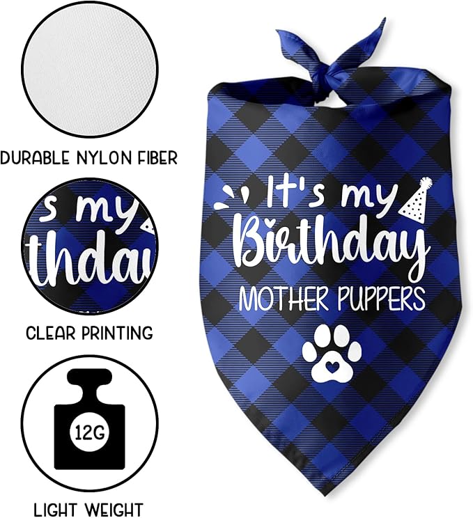 It's My Birthday Mother Puppers Blue Dog Bandana