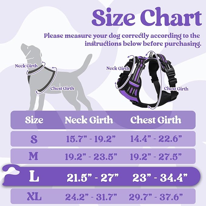 rabbitgoo Dog Harness for Large, No Pull Pet Harness with 3 Buckles, Adjustable Soft Padded Dog Vest with Instant Control Handle, Easy Walking Reflective Pet Vest for Large Dogs, Purple, L