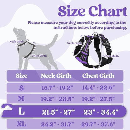 rabbitgoo Dog Harness for Large, No Pull Pet Harness with 3 Buckles, Adjustable Soft Padded Dog Vest with Instant Control Handle, Easy Walking Reflective Pet Vest for Large Dogs, Purple, L