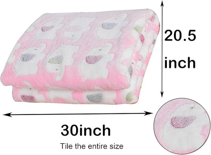 Coral Velvet Blanket Throw Blanket for Dog Cat Pet Bed Mat Warm Soft Plush Cushion Cover (Cartoon Elephant)