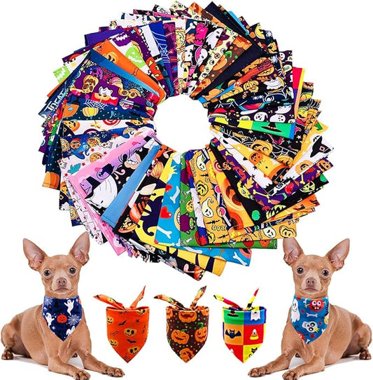 PET SHOW 50 Pack Halloween Small Dog Bandanas