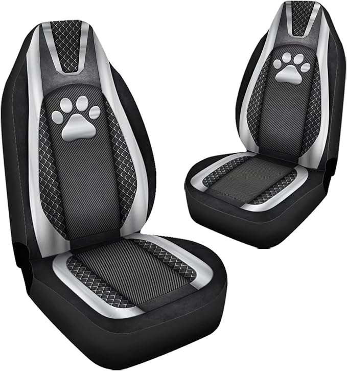 Paw Checkered Stripe Print Thin Washable Auto Interior Accessory 2 Pack