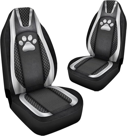 Paw Checkered Stripe Print Thin Washable Auto Interior Accessory 2 Pack