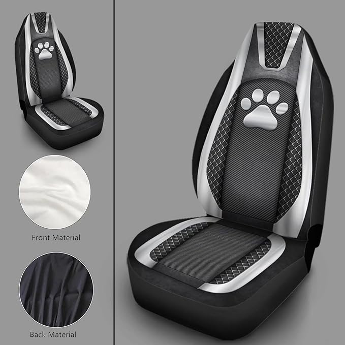 Paw Checkered Stripe Print Thin Washable Auto Interior Accessory 2 Pack